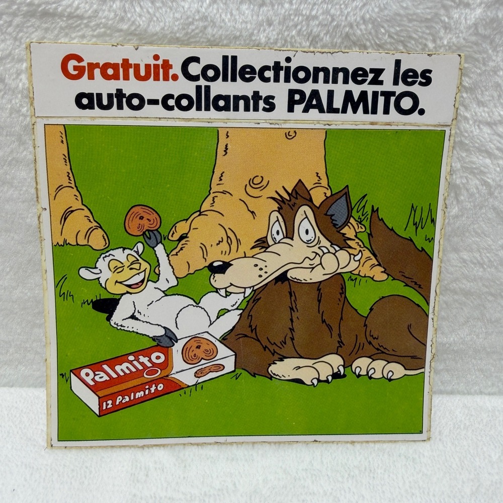 Vintage Palmito French Advertising Sticker Sheet Wolf and Lamb 4x4 Collectible